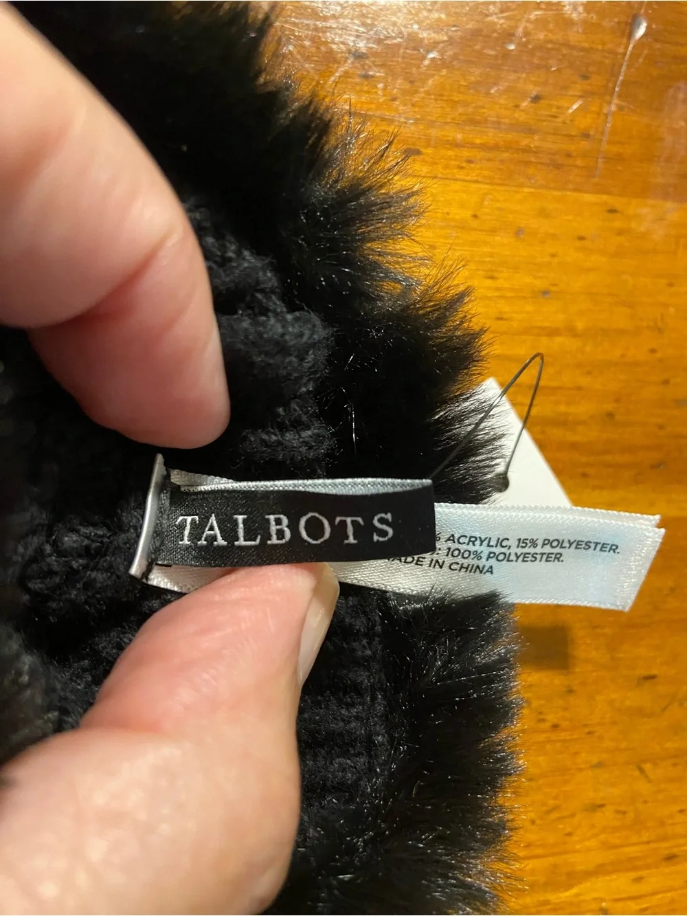 Talbots Black Faux Fur Convertible Mittens